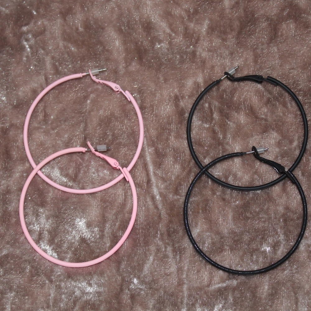 Pink and Black Hoop Earrings (set)